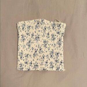 Garage Blue and White Smocked Top